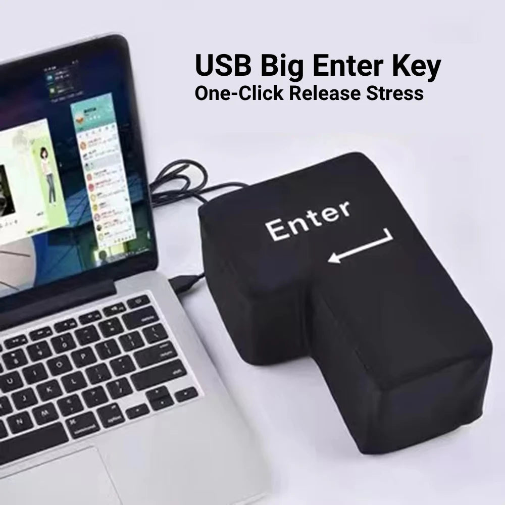 KEBETEME USB Big Enter Key Pillow – Anti-Stress Giant Keyboard Button | Desktop Stress Relief Cushion for Office & Home