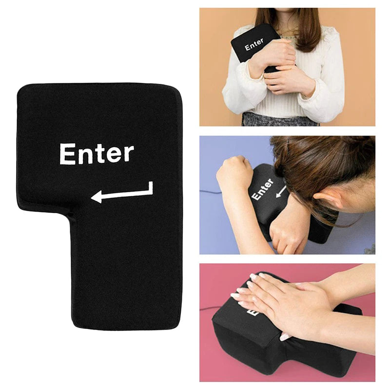 KEBETEME USB Big Enter Key Pillow – Anti-Stress Giant Keyboard Button | Desktop Stress Relief Cushion for Office & Home