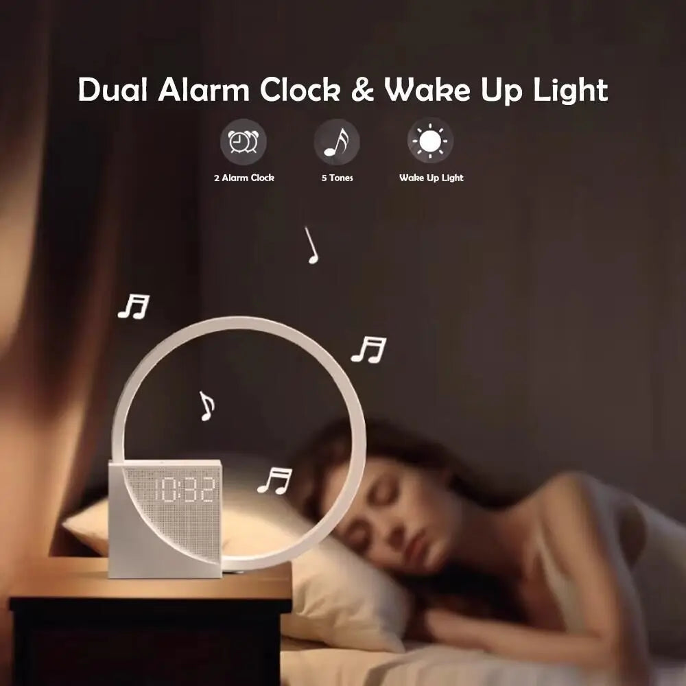 LED Night Light with Alarm Clock & Natural Sounds – Touch Control Dimmable Bedside Lamp with White Noise, Breathing Light & USB Charging (Newstyle)