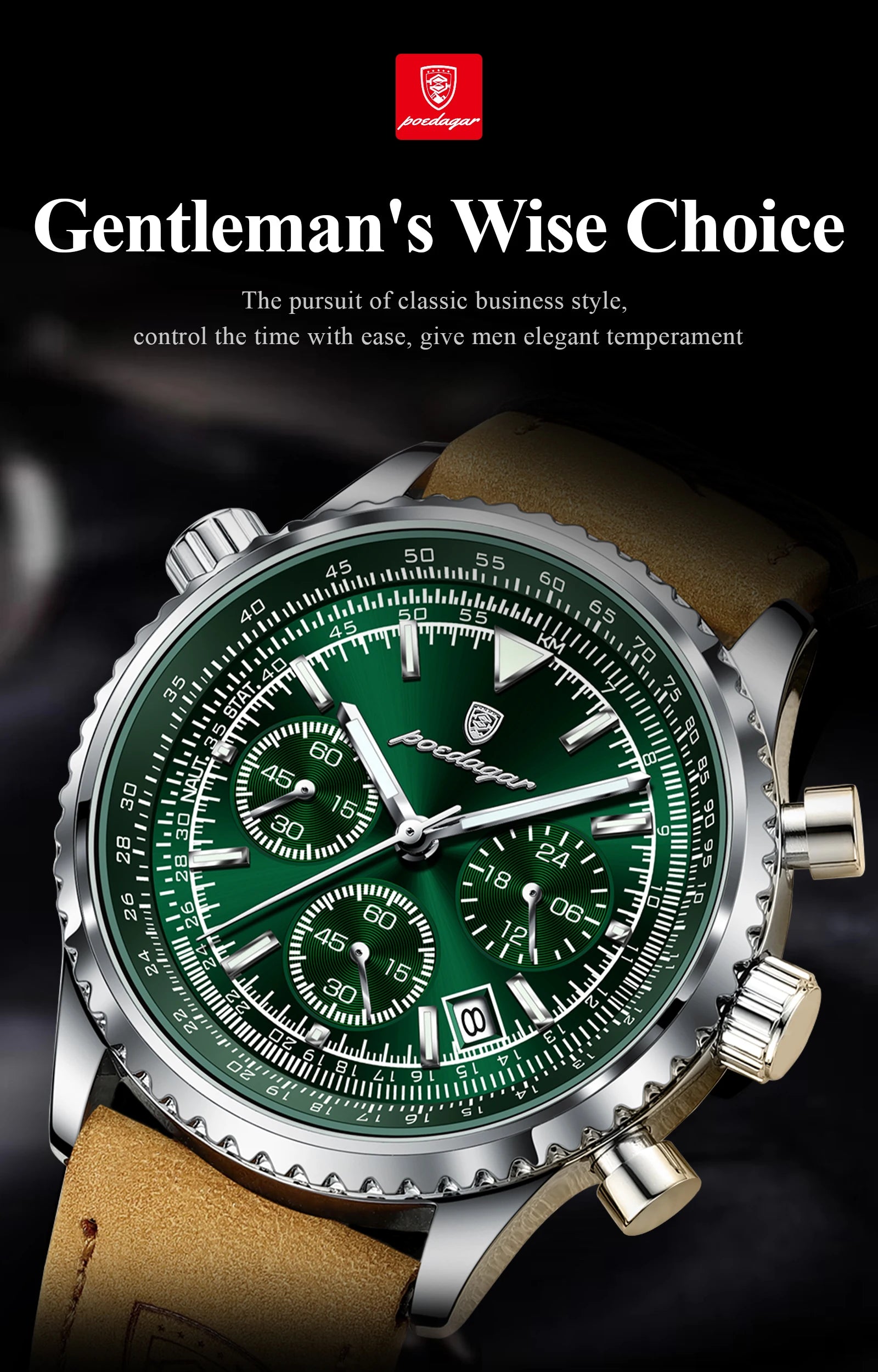 POEDAGAR 9601 Luxury Men’s Quartz Chronograph Watch