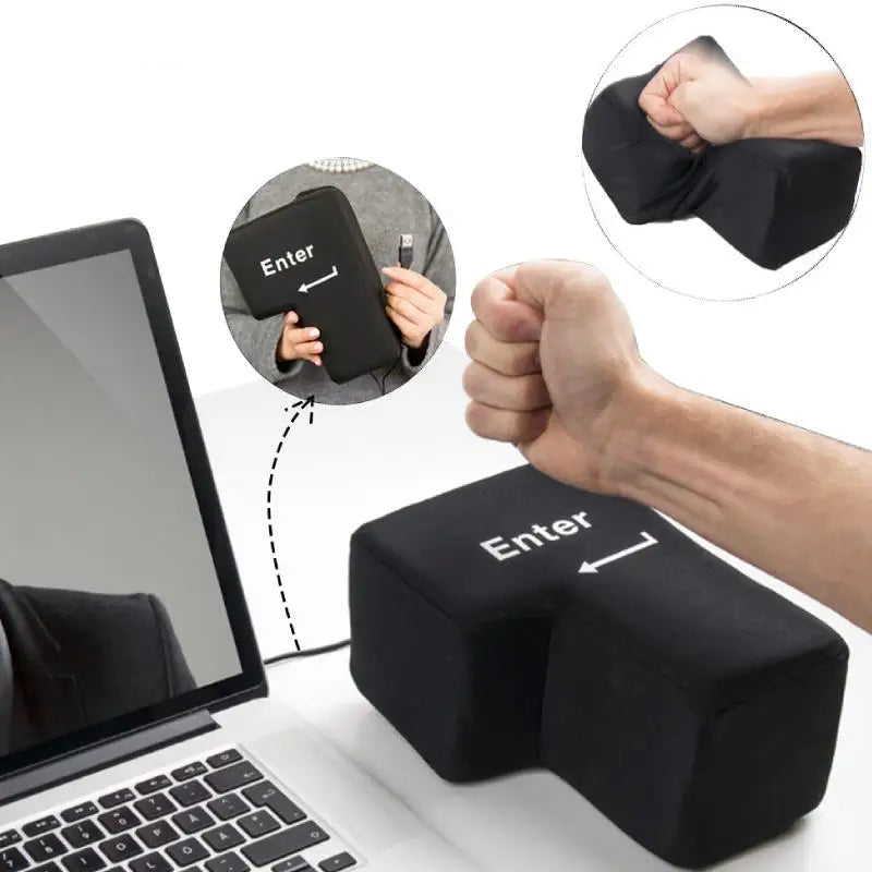 KEBETEME USB Big Enter Key Pillow – Anti-Stress Giant Keyboard Button | Desktop Stress Relief Cushion for Office & Home