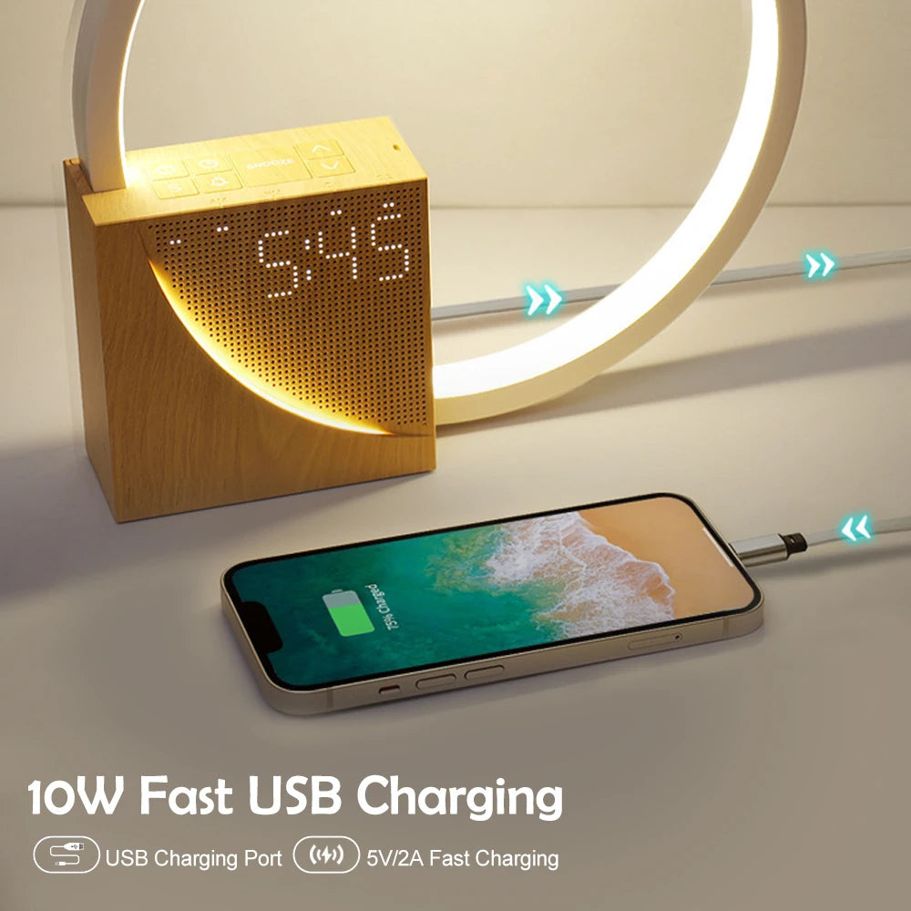 LED Night Light with Alarm Clock & Natural Sounds – Touch Control Dimmable Bedside Lamp with White Noise, Breathing Light & USB Charging (Newstyle)