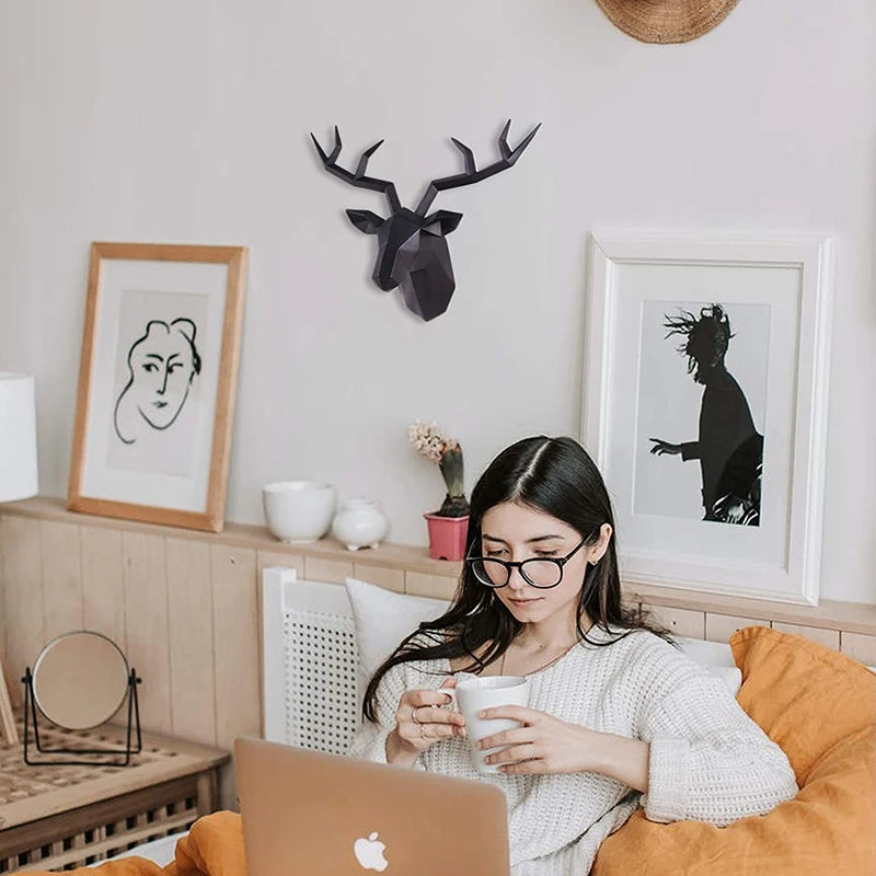 Deer Head Wall Sculpture – Resin Elk Statue with Antlers | Animal Wall Mount Art for Home & Office Decor