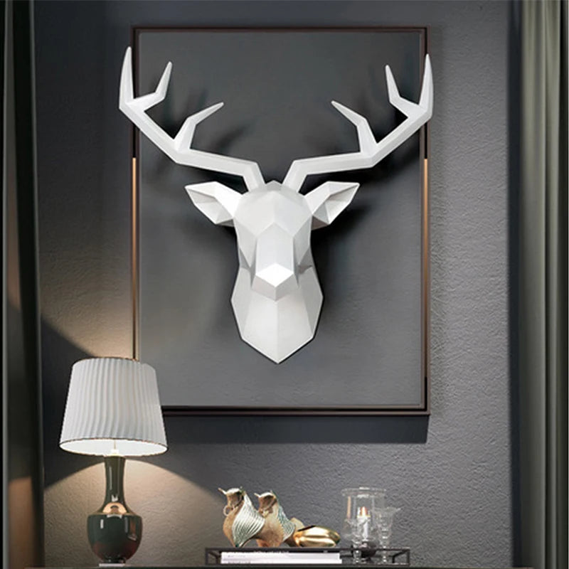 Deer Head Wall Sculpture – Resin Elk Statue with Antlers | Animal Wall Mount Art for Home & Office Decor