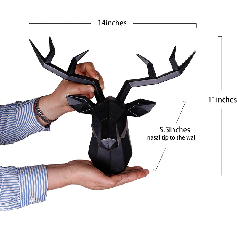 Deer Head Wall Sculpture – Resin Elk Statue with Antlers | Animal Wall Mount Art for Home & Office Decor
