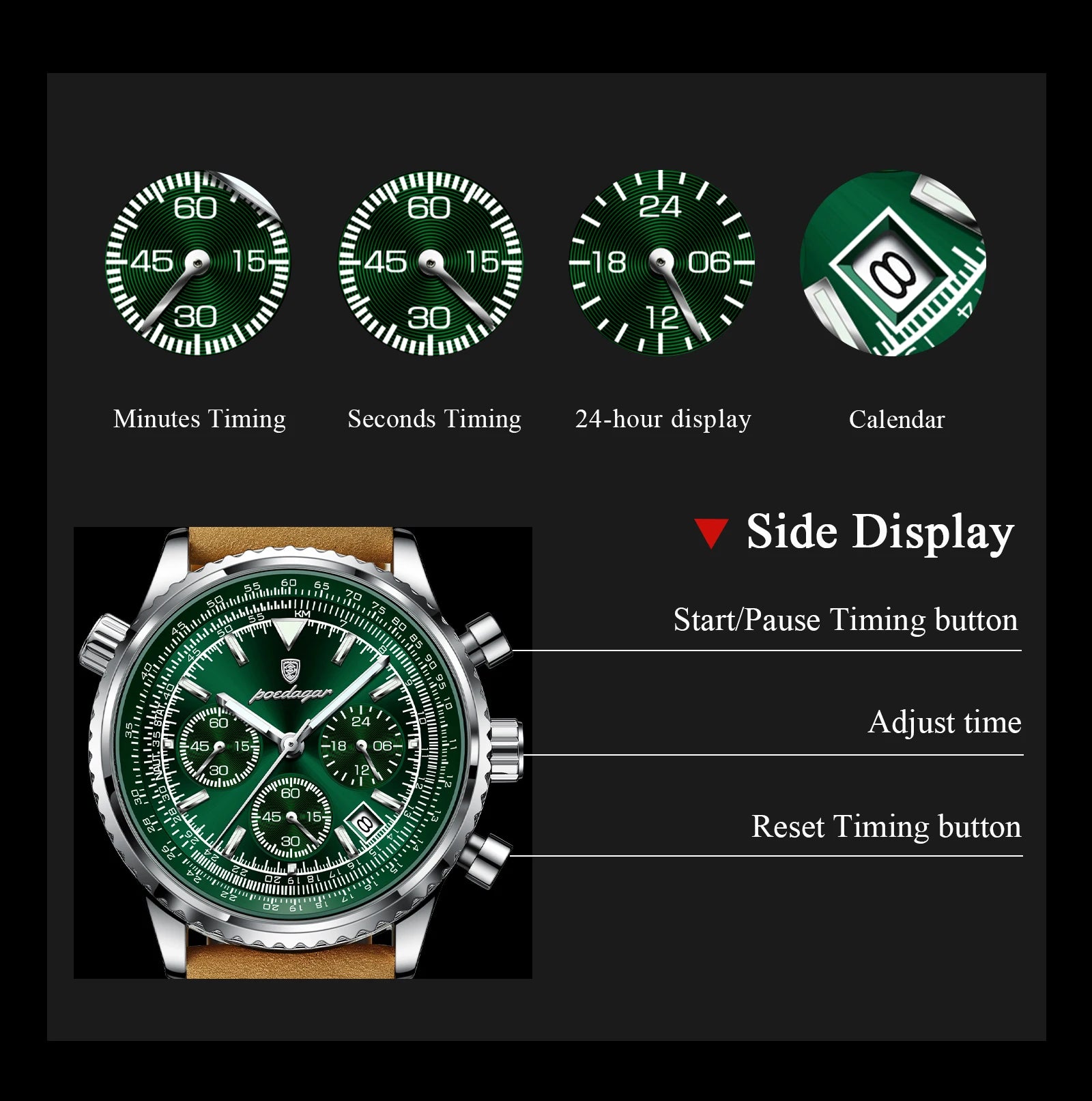 POEDAGAR 9601 Luxury Men’s Quartz Chronograph Watch