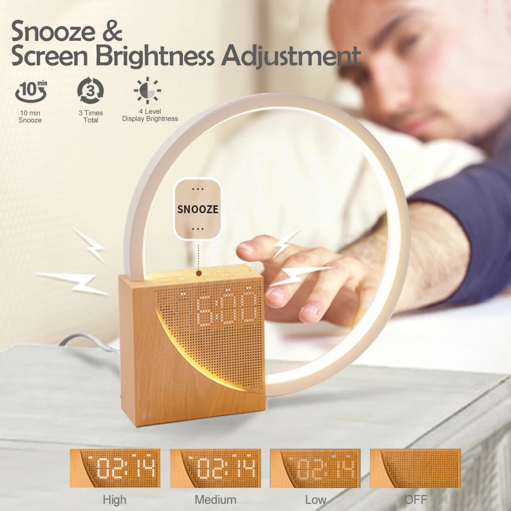 LED Night Light with Alarm Clock & Natural Sounds – Touch Control Dimmable Bedside Lamp with White Noise, Breathing Light & USB Charging (Newstyle)