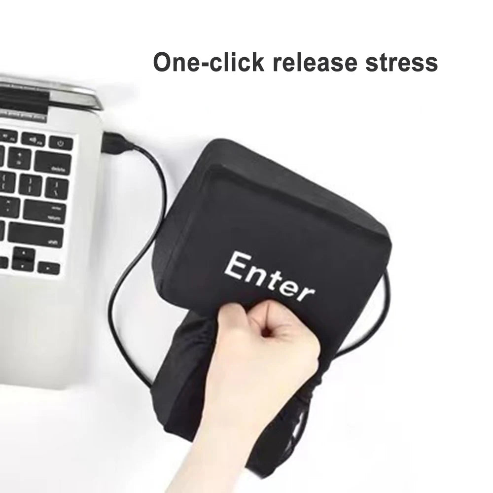 KEBETEME USB Big Enter Key Pillow – Anti-Stress Giant Keyboard Button | Desktop Stress Relief Cushion for Office & Home