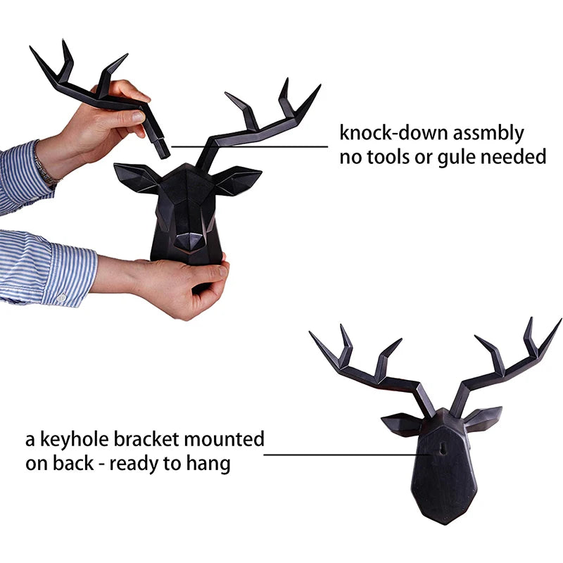 Deer Head Wall Sculpture – Resin Elk Statue with Antlers | Animal Wall Mount Art for Home & Office Decor