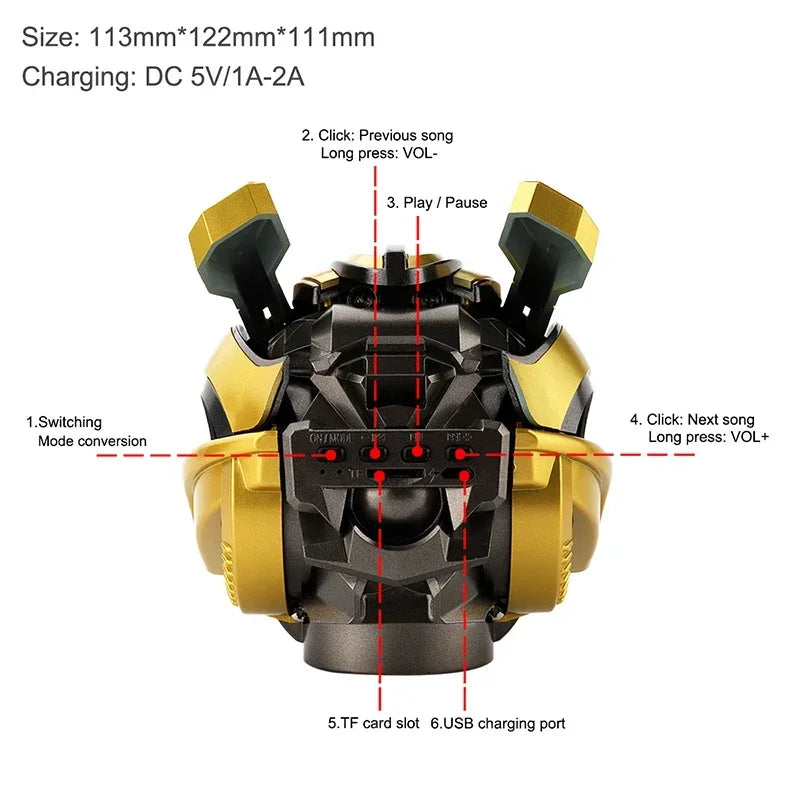 Transformers™ Official Bumblebee Bluetooth Speaker – Premium Dual-Driver System | Deep Bass | LED Illumination | 6H Wireless Playback