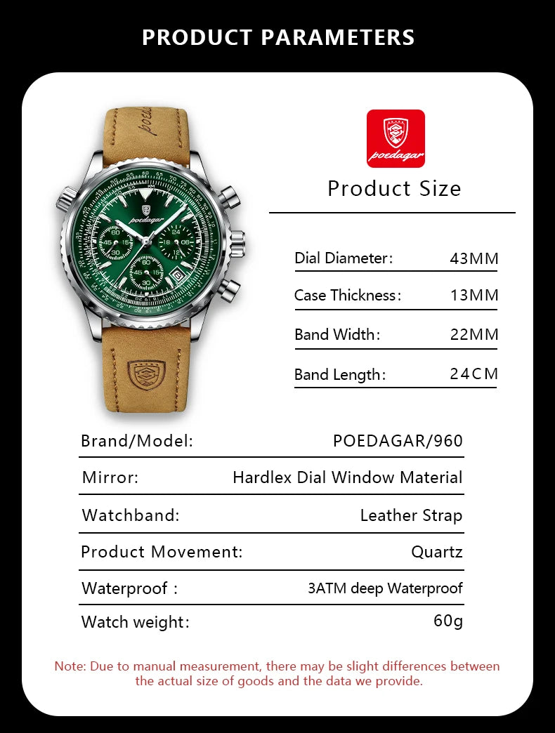 POEDAGAR 9601 Luxury Men’s Quartz Chronograph Watch
